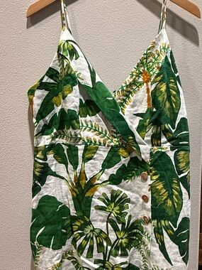 FARM Rio White Green Tropical Leaf Wrap Short Dress
